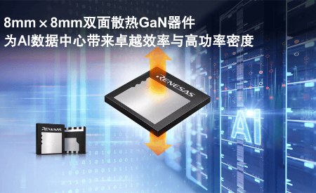 瑞萨率先推出业界首款采用8mm × 8mm双面散热封装的650V GaN器件，面向兆瓦级AI数据中心